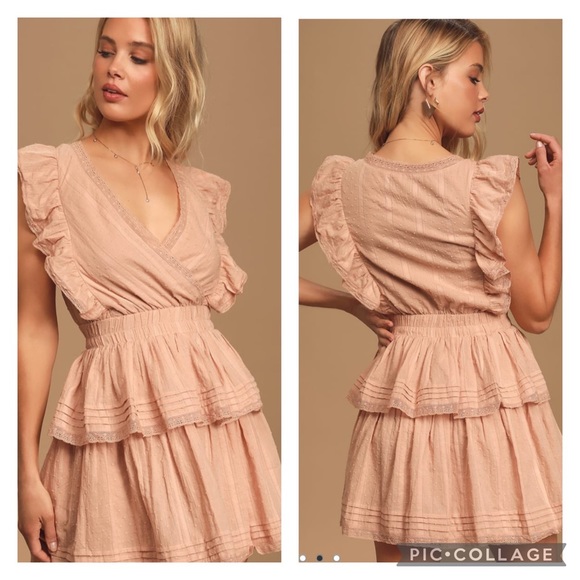Lulus Dresses & Skirts - Lulus Whisper Sweet Nothings Pink Lace Tiered Ruffled Mini Dress Size M NWT